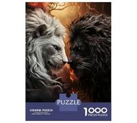 Confronting Lions Jigsaw Puzzle 1000 Piece Jigsaw Puzzle Paper for Adults Night Artistic Style Puzzle Game for Family Relaxation Focus Home Gift 38x26cm/1000pcs