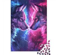 Confronting Wild Wolf Jigsaw Puzzle for Adults 1000 Piece Jigsaw Puzzle Neon Fantasy Scene Relaxation Home Gift Focus 52x38cm/1000pcs