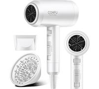 CONFU 1800W Hair Dryer, Ionic Hair Blow Dryer, Lightweight Hair Dryers with Cool Shot Button & Diffuser & Concentrator for Travel Salon Home Use (White)