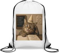 Confused Cat Learning To Cat Gym Sack Casual Drawstring Bag White