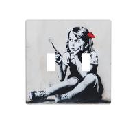 Confused Girl On Floor Street Art Double Gang Toggle Light Cover Wall Plate Switch Decor Standard Size - 11.4x11.4cm
