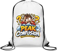 Confused person overwhelmed at mountain peak Gym Sack Casual Drawstring Bag White