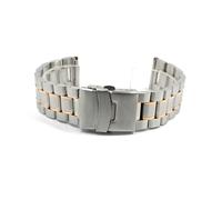 Cong Yi 18 20 22 24 26mm Stainless Steel Watch Strap Arc End Bracelet Insurance Folding Buckle Men Replacement Watchband(Silver Rose Gold,24mm,Arc end)