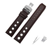 Cong Yi 20mm Genuine Leather Strap Compatible With Tissot Sports Racing Series PRS516 T91 1853 Men Watchband With Butterfly Clasp Soft Cowhide Belt(Brown-brown,Silver buckle)