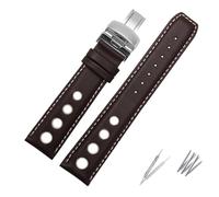 Cong Yi 20mm Genuine Leather Strap Compatible With Tissot Sports Racing Series PRS516 T91 1853 Men Watchband With Butterfly Clasp Soft Cowhide Belt(Brown-white,Black buckle)