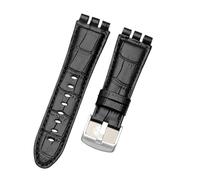 Cong Yi 23MM Genuine Calf Leather Watchband Steel Clasp Compatible With Swatch YOS440 449 448 401G Watch Strap Bracelet Wrist Man(A Black,23mm black clasp)