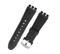 Cong Yi 23MM Genuine Calf Leather Watchband Steel Clasp Compatible With Swatch YOS440 449 448 401G Watch Strap Bracelet Wrist Man(Black silicone,23mm silver clasp)