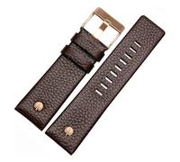 Cong Yi Compatible With Diesel Watch Strap Leather Wrist Belt DZ7314 DZ7256 Watchbands 24MM 26MM 28MM 30MM With Rivets Lichee Pattern Bracelet(Brown-rose gold,26mm)