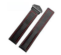 Cong Yi Compatible With TAG Heuer Watchband Carbon Fiber Texture Cow Leather Bottom BLACK RED Wristband Men's Strap 20mm 22mm With Folding Buckle(Black red black,20mm)
