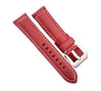 Cong Yi Cowhide Watch Band Strap Women Men Blue Green Yellow Red Oil Wax Genuine Leather Watchband 20mm 22mm 24mm 26mm(Red Silver Buckle,20mm)