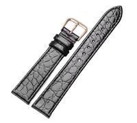 Cong Yi Crocodile Grain Genuine Cowhide Leather Watchband 12 13 14 16 18 20MM Watch Strap Wristband Stainless Steel Pin Buckle(Black-rose gold,20mm)