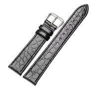 Cong Yi Crocodile Grain Genuine Cowhide Leather Watchband 12 13 14 16 18 20MM Watch Strap Wristband Stainless Steel Pin Buckle(Black-silver,14mm)