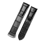 Cong Yi Curved End Genuine Leather Silicone Watchband Compatible With O-mega S-eamaster 007 Wrist Waterproof Strap Bracelet With Folding Buckle Blue(Black silver,22mm)