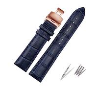 Cong Yi Genuine Leather Dark Blue Color Watch Strap Butterfly Clasp Watchband Sized In 16mm 18mm 20mm 21 22mm 23mm(Blue rose buckle,22mm)