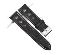 Cong Yi Genuine Leather Handmade Vintage Wrist Band Watch Strap Belt 18mm 20mm 22mm Men Watchband Hollow Breathable Black Watchstrap(Black-White Wire,20mm)