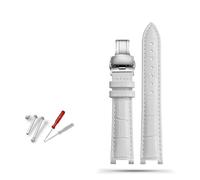 Cong Yi Genuine Leather Watchband 20mm X 12mm 18mm X 10mm Compatible With Pasha Men Women Watch Band Butterfly Clasp Wrist Strap(White silver buckle,18-10mm)