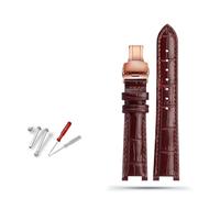 Cong Yi Genuine Leather Watchband 20mm X 12mm 18mm X 10mm Compatible With Pasha Men Women Watch Band Butterfly Clasp Wrist Strap(Brown rose buckle,20-12mm)