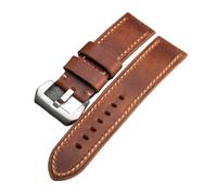 Cong Yi Handmade Leather Watchband 20 21 22 23 24 26MM Thickened Men's First Layer Cowhide Soft Vintage Strap Compatible With PAM 111 441(Brown silver buckle,26mm)