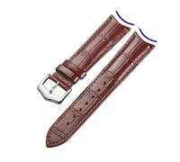 Cong Yi Leather Watchband Curved Interface Bamboo Pattern Buckle Business 19mm 20mm 21mm 22mm 24mm Retro Watch Strap(Brown Silver,22mm)