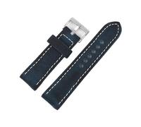 Cong Yi Retro Wet Wax Canvas Watch Band 24mm Black Gray Blue Green Brown Color Denim Thick Genuine Leather Strap(Blue,24mm-20mm)
