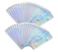 CONGARTENO 100pcs Holographic Resealable Packaging Bags 5.5x22cm Rainbow Foil Self-Sealing Pen Storage Bags for Small Business Jewelry Packing Supply