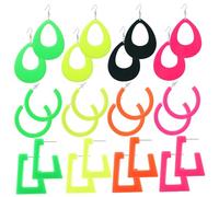 CONGARTENO 12 Pairs Neon Dangle Earrings with Water Drop and Geometric Shapes for Women Exaggerated Bright Colored Ear Jewelry Lightweight Statement Accessories for Parties and Daily Wear
