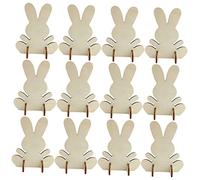 CONGARTENO 12pcs DIY Easter Bunny Wooden Cutouts Solid Wood Boards Unfinished Rabbit Ornaments for Creativity and Party Decorations