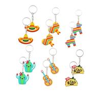 CONGARTENO 12pcs Mexican Fiesta Keychains Set Pvc Cactus Hat Guitar Small Key Rings Bag and Backpack Hanging Decorations for Party Favors