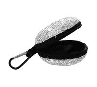 CONGARTENO 1Pc Shiny Rhinestone Earphone Storage Bag Portable Data Cables Organizer Shockproof Case with Carabiner for Earphones and Keys Silver Color