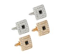 CONGARTENO 2 Pairs Men's Square Rhinestone Cufflinks Shirt Sleeve Buttons for Double Cuff Shirts Easy to Use Decorative Jewelry for Wedding Business Christmas Gifts