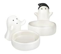 CONGARTENO 2 Pcs Halloween Ghost Ceramic Candle Holders Cute Ghost Figurine Tealight Candlesticks for Table Centerpieces Easy to Clean Decorative Ornaments for Party and Gift