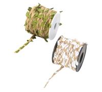 CONGARTENO 2 Rolls Artificial Leaf Ribbon Rope Each Green White Jute Twine for DIY Craft Projects Wedding Garden Home Decoration Flexible Natural Touch