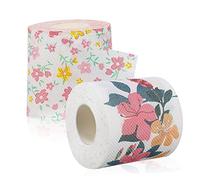 CONGARTENO 2 Rolls Floral Printed Toilet Paper of Decorative Tissues with Flower Patterns for Home Office and Travel Soft Absorbent Compatible with Dispensers