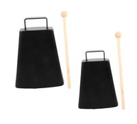 CONGARTENO 2 Sets Black Cowbell Drum Set with Mallet Sticks Metal Percussion Instruments for Early Music Education and Sporting Events