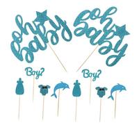 CONGARTENO 25Pcs Blue Glitter Boy Cake Decorations Cupcake Toppers for Boys Birthday Shower Party Cake Inserts Unique Shiny Paper Decor