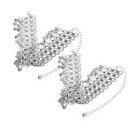 CONGARTENO 2pcs Adjustable Vintage Bohemian Bell Anklet Bracelet with Tassels Ethnic Link Chain Foot Jewelry for Women Belly Dance Summer Beachwear and Casual Outfits