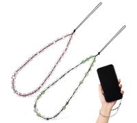 CONGARTENO 2pcs Artificial Crystal Beads Phone Chain Wrist Strap for Mobile Phones and Accessories Anti-lost Beaded Hand Chain for Women Suitable for Cameras Keychains Bags Purple Green