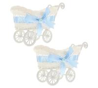 CONGARTENO 2Pcs Blue Imitation Rattan Stroller Candy Basket Set, Woven Storage Basket for Shower Party Decor and Wedding Favor, Multifunctional Sundries and Snack Holder