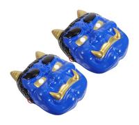 CONGARTENO 2pcs Blue Japanese Demon Tengu Cosplay Mask Set - Hand-painted Samurai Stage Mask for Masquerade, Carnival, and Role-playing Parties in Adults