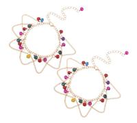 CONGARTENO 2pcs Boho Bell Tassel Anklets for Women Lightweight Barefoot Sandals Foot Chain with Soft Fit Rhythmic Sound for Belly Dancing Costume Accessories and Dance Outfits