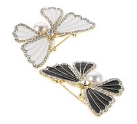 CONGARTENO 2pcs Butterfly Brooch Pins for Women Elegant Black White Enamel Pearl Insect Badge Versatile Dress Accessories for Daily Decoration