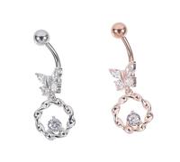 CONGARTENO 2pcs Butterfly Hoop Belly Button Rings Gold Plated Piercing Jewelry Zircon for Women