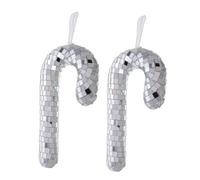 CONGARTENO 2pcs Candy Cane Ornaments with Mirror Finish Sparkling Disco Ball Christmas Tree Pendants for Holiday Party Decorations Contemporary Xmas Tree Hanging Decor Silver
