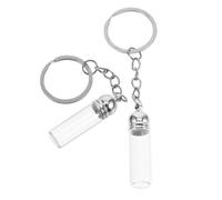 CONGARTENO 2pcs Decorative Glass Jar Keychain Pendant for Bags Essential Oil Bottle Keyring Chic Backpack Accessory for Women Transparent Aroma Keychain with Silver Acrylic Cap