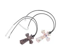 CONGARTENO 2pcs Handmade Glass Cross Pendant Necklace Religious Christian Charms for DIY Craft Unique Smallbatch Artisanal Jewelry in Black and White