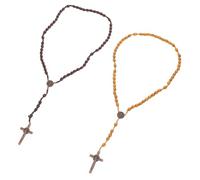 CONGARTENO 2pcs Handmade Wooden Bead Rosary Necklace with Unique Cross Pendant Artisan Crafted Prayer Beads for Catholic Festivals and Religious Devotion Rustic Natural Material