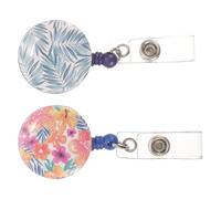 CONGARTENO 2pcs Retractable Badge Reel Holders Cute Badge Clips with Palm Tree and Tropical Plant Design Portable Id Card Holder for Nurses and Office Use