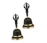 CONGARTENO 2pcs Retro Metal Handbells Portable Outdoor Hand Bell for Religious Ceremony and Party Crisp Loud Sound Traditional Casting Decorative Oriental Prayer Instrument