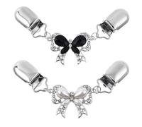 CONGARTENO 2pcs Rhinestone Butterfly Collar Clips Cardigan Buckles Sweater Shawl Clips Clothes Decoration Accessories for Women’s Vintage Style White Black