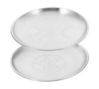 CONGARTENO 2pcs Shamanic Iron Offering Bowl Pentagram Triple Moon Plates Ritual Decor Witchcraft Wiccan Tarot Supplies Prayer Jewelry Dish for Mystical Ambiance